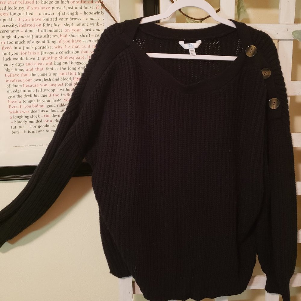 Black Chucky Sweater with Button Accents and Boat